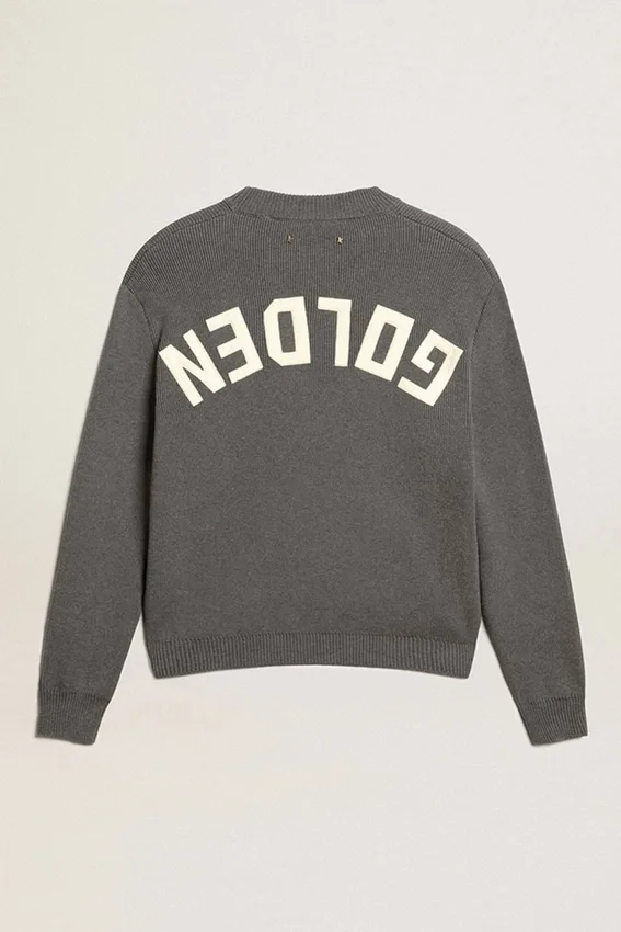 Jersey de cuello redondo para mujer en algodón gris oscuro con logotipo en la espalda