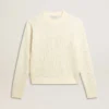 Jersey de cuello redondo para mujer en lana merina blanca con cristales por toda la prenda