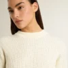 Jersey de cuello redondo para mujer en lana merina blanca con cristales por toda la prenda