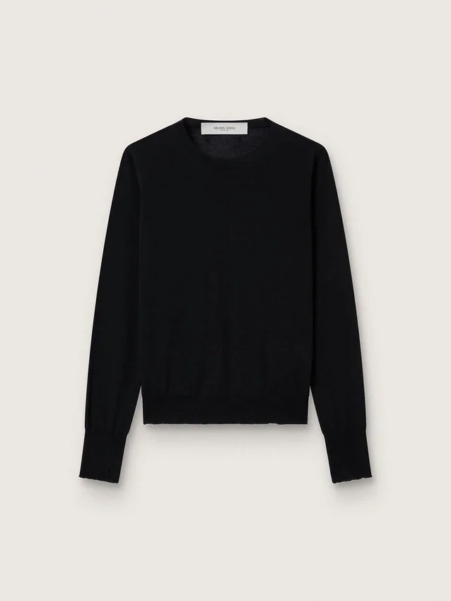 Jersey de cuello redondo para mujer en lana negra