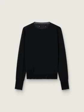 Jersey de cuello redondo para mujer en lana negra
