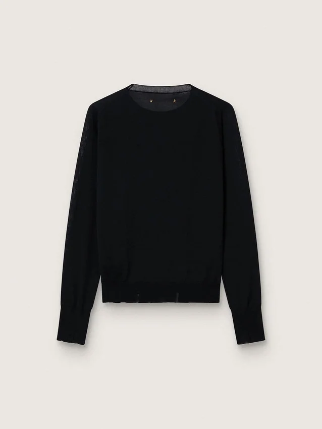 Jersey de cuello redondo para mujer en lana negra
