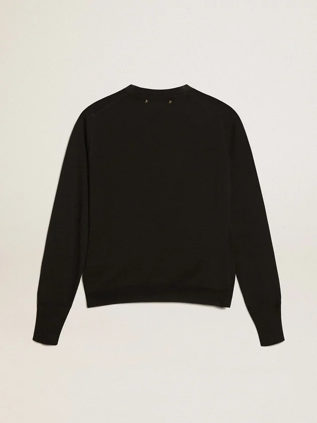 Jersey de cuello redondo para mujer en lana negra