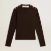 Jersey de cuello redondo para mujer en mezcla de lana con botones dorados