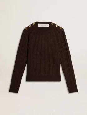 Jersey de cuello redondo para mujer en mezcla de lana con botones dorados