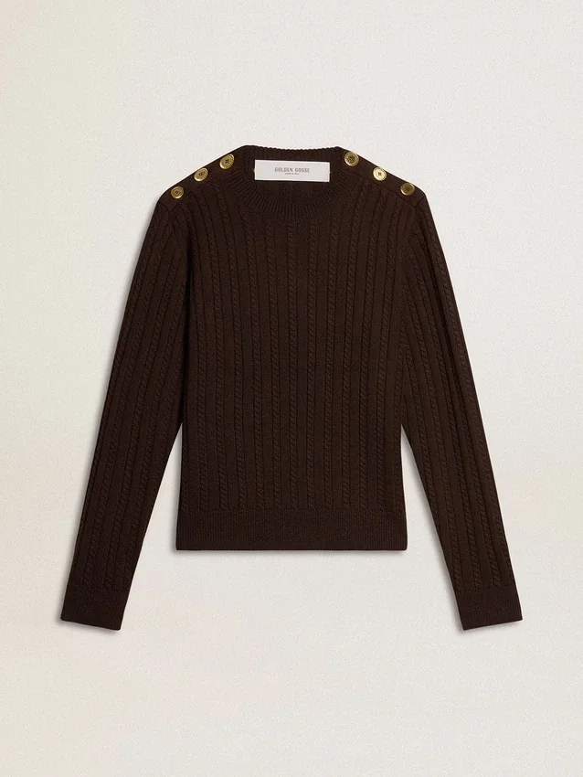 Jersey de cuello redondo para mujer en mezcla de lana con botones dorados