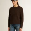 Jersey de cuello redondo para mujer en mezcla de lana con botones dorados
