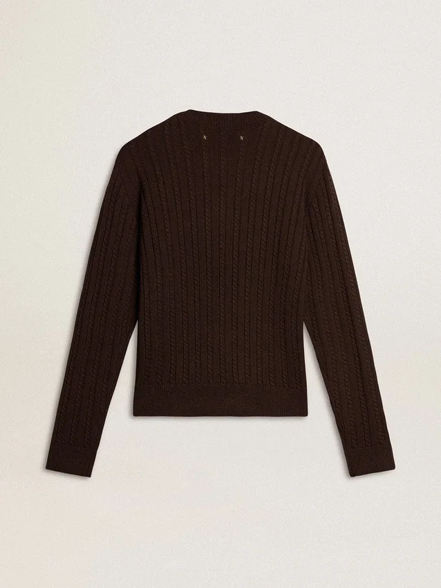 Jersey de cuello redondo para mujer en mezcla de lana con botones dorados