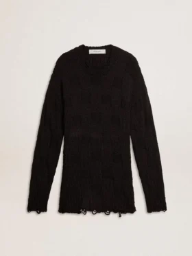 Jersey de lana negro para hombre con efecto desgastado