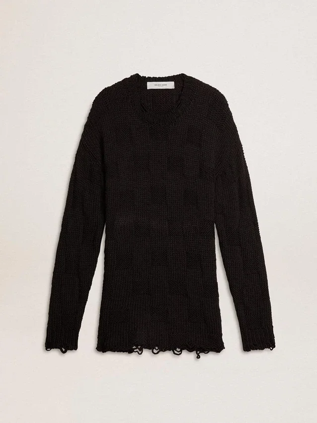 Jersey de lana negro para hombre con efecto desgastado