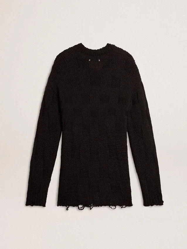 Jersey de lana negro para hombre con efecto desgastado