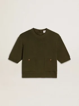 Jersey de manga corta para mujer de algodón en verde militar