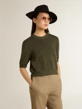 Jersey de manga corta para mujer de algodón en verde militar