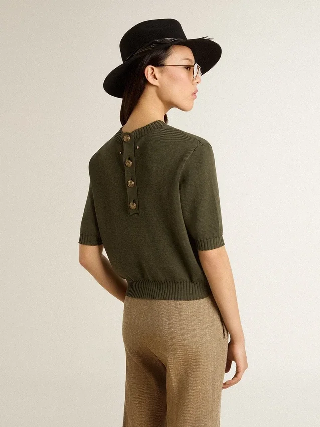 Jersey de manga corta para mujer de algodón en verde militar
