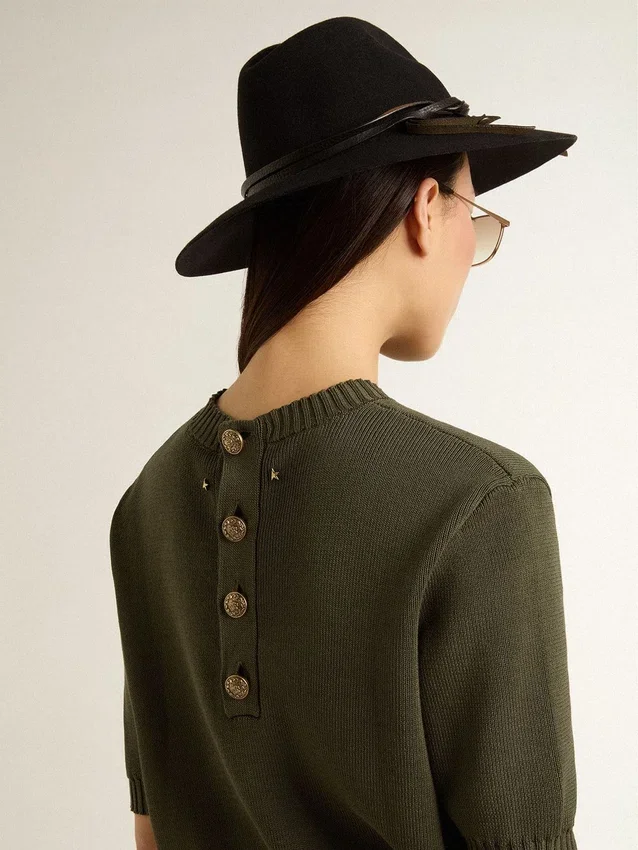 Jersey de manga corta para mujer de algodón en verde militar