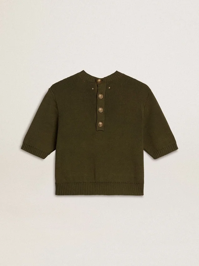 Jersey de manga corta para mujer de algodón en verde militar