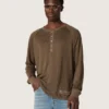 Jersey de manga larga para hombre en jersey de lino marrón carey