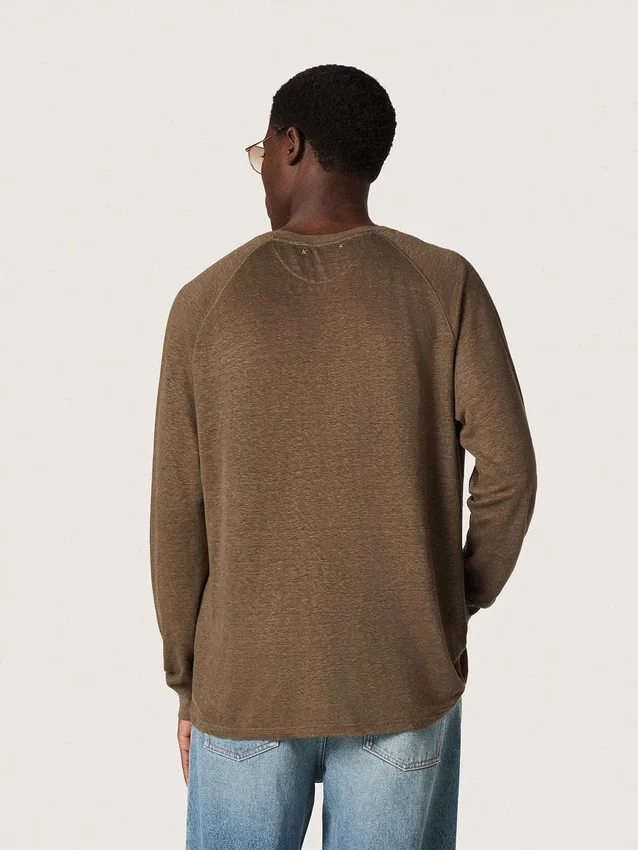 Jersey de manga larga para hombre en jersey de lino marrón carey