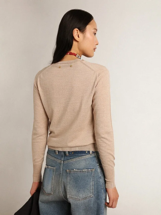 Jersey de mujer de lana merina marrón claro