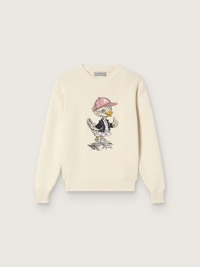 Jersey «Golden» para niñas de hilo de algodón blanco con bordado de mascota