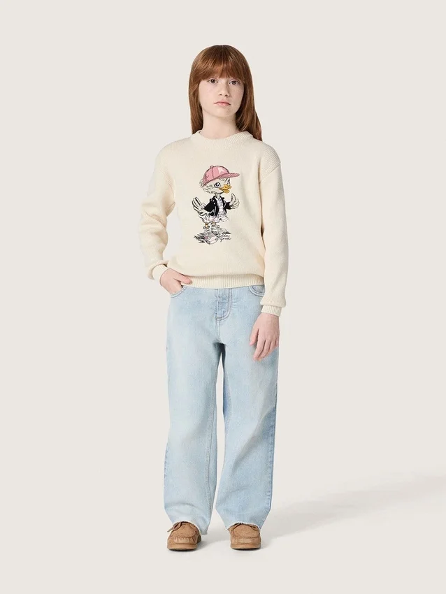 Jersey «Golden» para niñas de hilo de algodón blanco con bordado de mascota