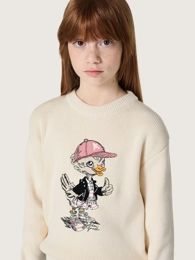 Jersey «Golden» para niñas de hilo de algodón blanco con bordado de mascota
