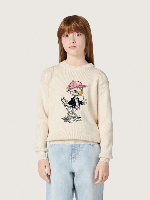 Jersey «Golden» para niñas de hilo de algodón blanco con bordado de mascota