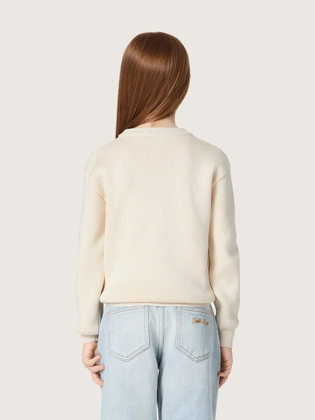 Jersey «Golden» para niñas de hilo de algodón blanco con bordado de mascota