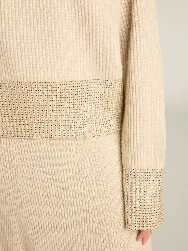Jersey holgado de mujer de lana con adornos de cristales hotfix