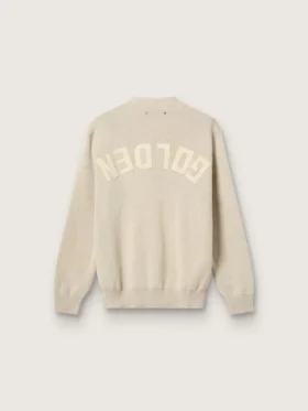 Jersey unisex de cuello redondo de algodón beige con parche en la parte delantera y logotipo en la espalda