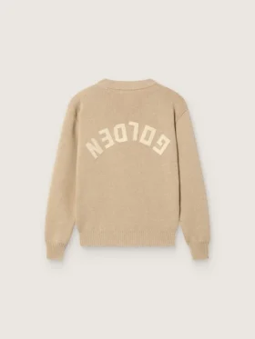 Jersey unisex de punto acanalado en color beige dorado para niños con logotipo en la espalda