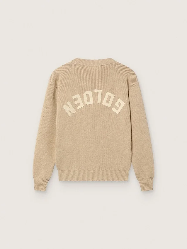 Jersey unisex de punto acanalado en color beige dorado para niños con logotipo en la espalda