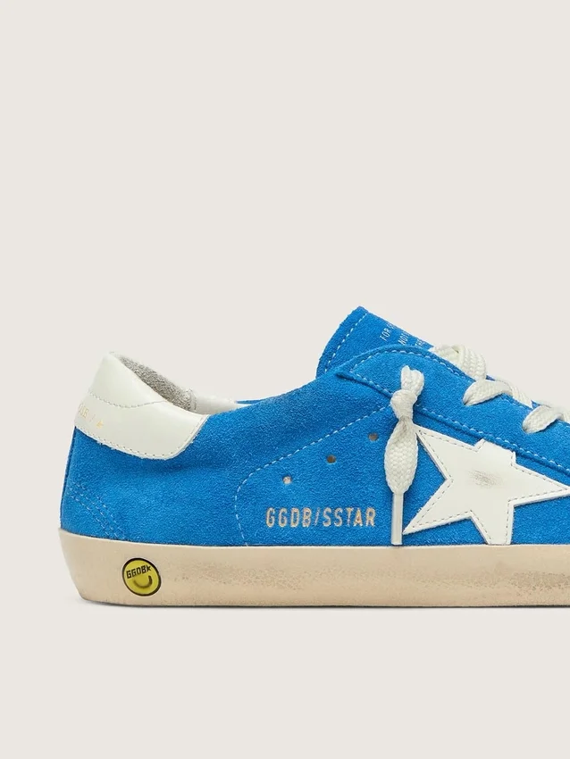 Junior Super-Star en ante azul brillante con estrella de cuero blanco