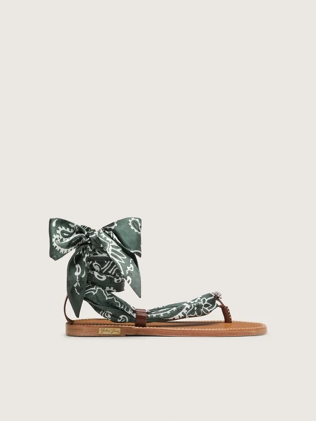 Juego de dos cintas de sarga con estampado de paisley verde