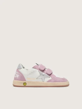 Zapatillas «Young Ball Star» en piel blanca con estrella de piel plateada metalizada e inserciones de ante lila
