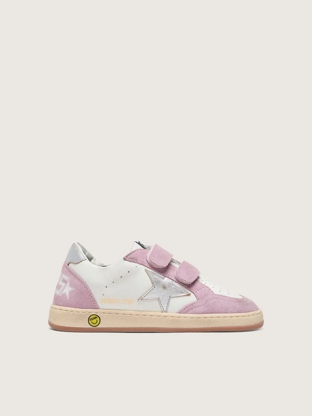 Junior Ball Star en piel blanca con estrella de piel plateada metalizada e inserciones de ante lila