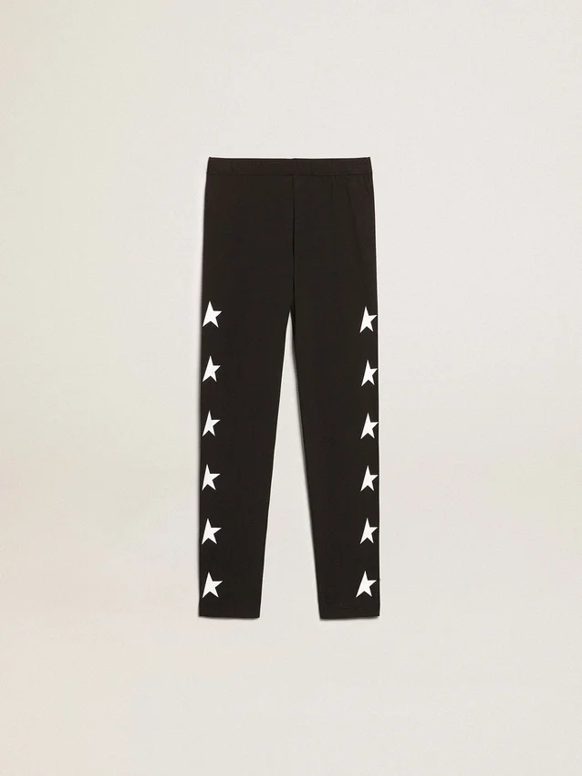 Leggings negros para niñas con estrellas blancas en los laterales