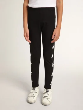 Leggings negros para niñas con estrellas blancas en los laterales