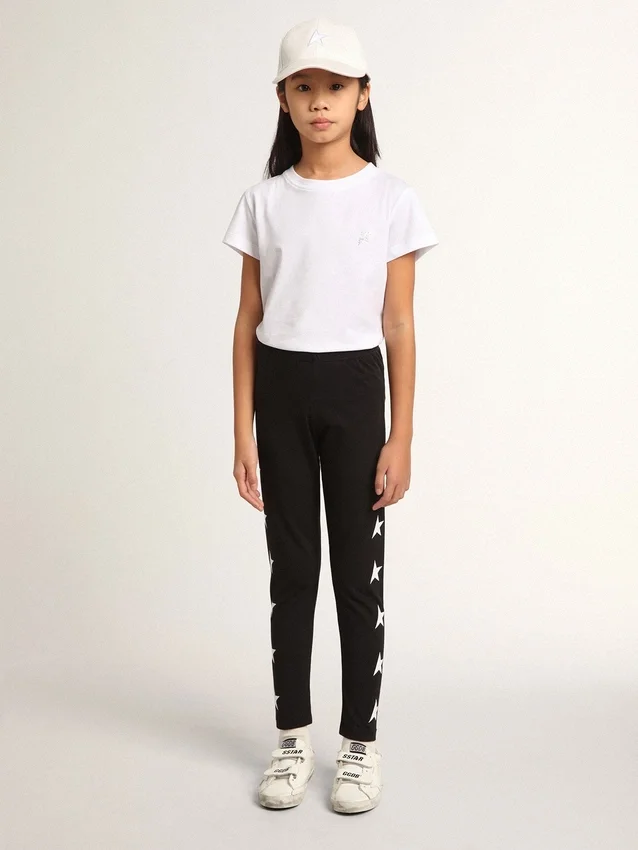 Leggings negros para niñas con estrellas blancas en los laterales