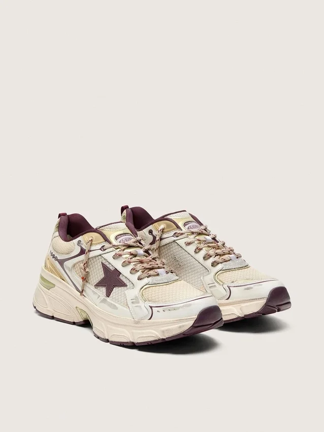 Lightstar CNY para hombre en malla blanca y piel con estrella de TPU en rojo vino