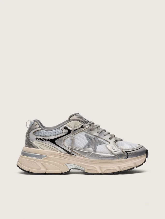 Lightstar para hombre en malla gris y piel napa plateada con estrella de TPU gris