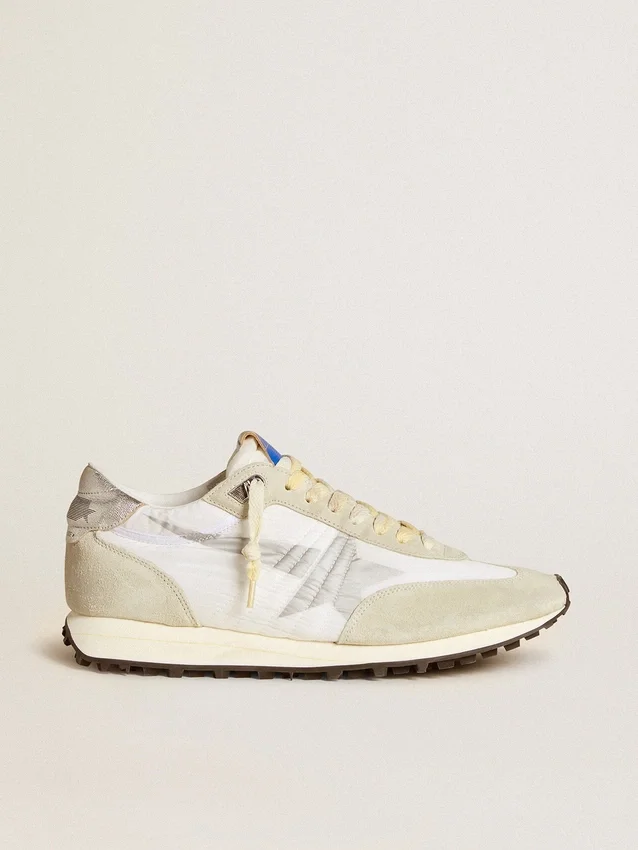 Marathon para hombre con parte superior de nailon blanco y estrella plateada