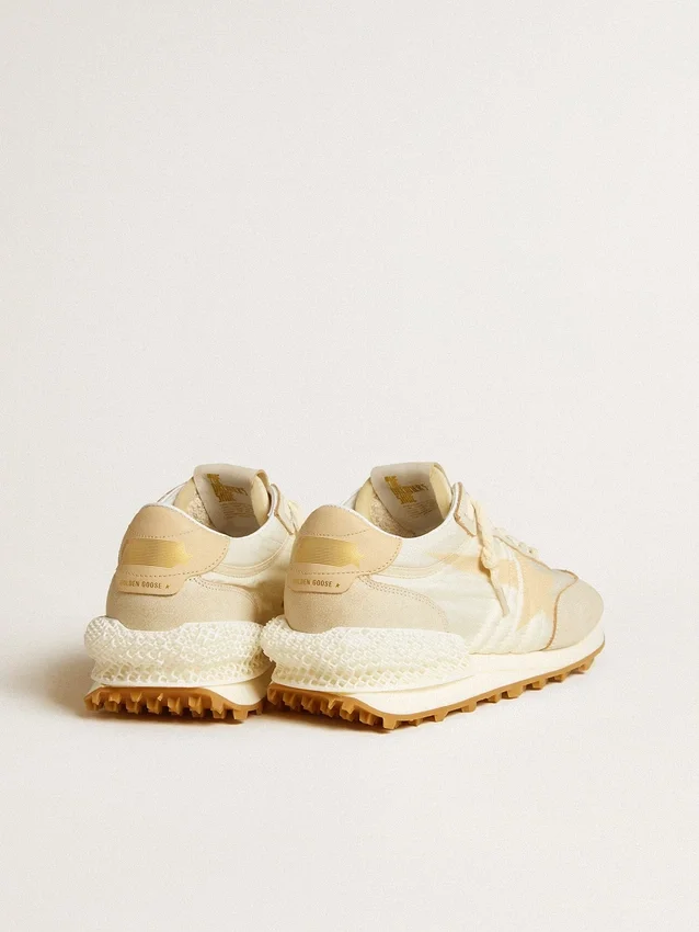 Marathon para mujer en nailon beige y piel gris con estrella estampada en beige