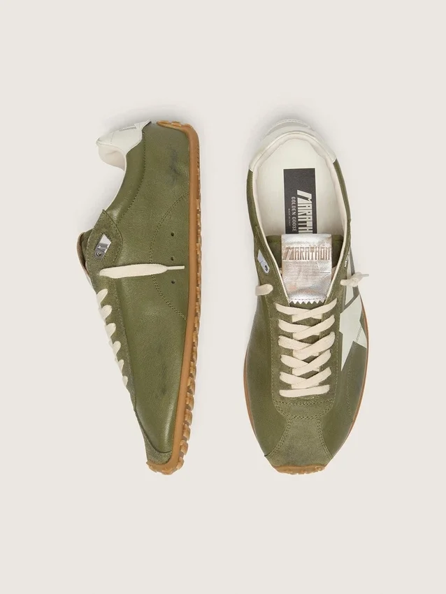 Marathon Speed para hombre en piel verde oliva con estrella color crema