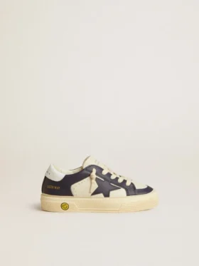 May Junior en piel blanca y azul con estrella y lengüeta del talón de piel
