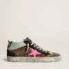 Mid Star en piel de potro con estampado de leopardo y estrella de piel fucsia