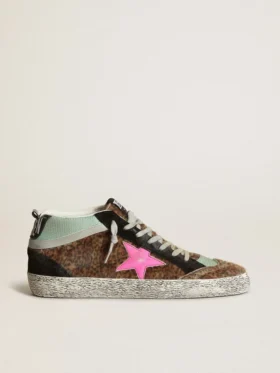 Mid Star en piel de potro con estampado de leopardo y estrella de piel fucsia