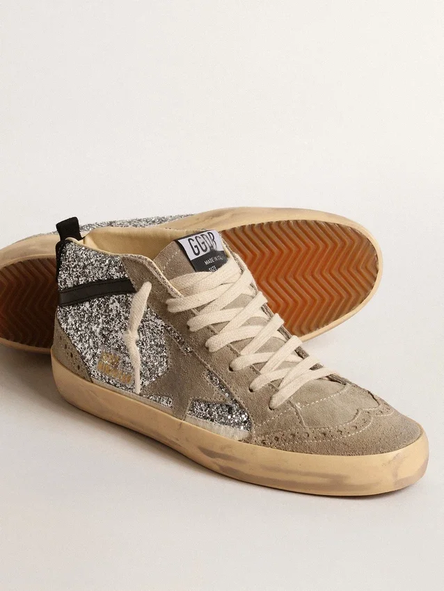 Mid Star en purpurina plateada con estrella de ante y detalle negro