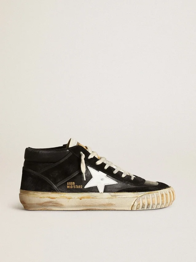Mid Star para hombre en napa y ante negros con estrella de piel blanca