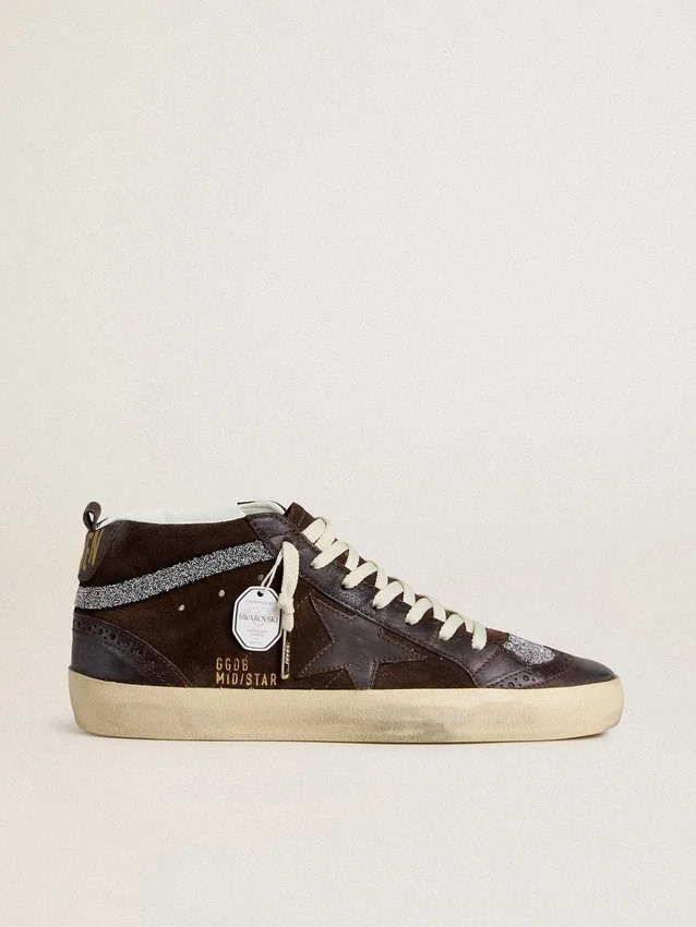 Mid Star para mujer en ante marrón con estrella de piel y detalles de cristales Swarovski